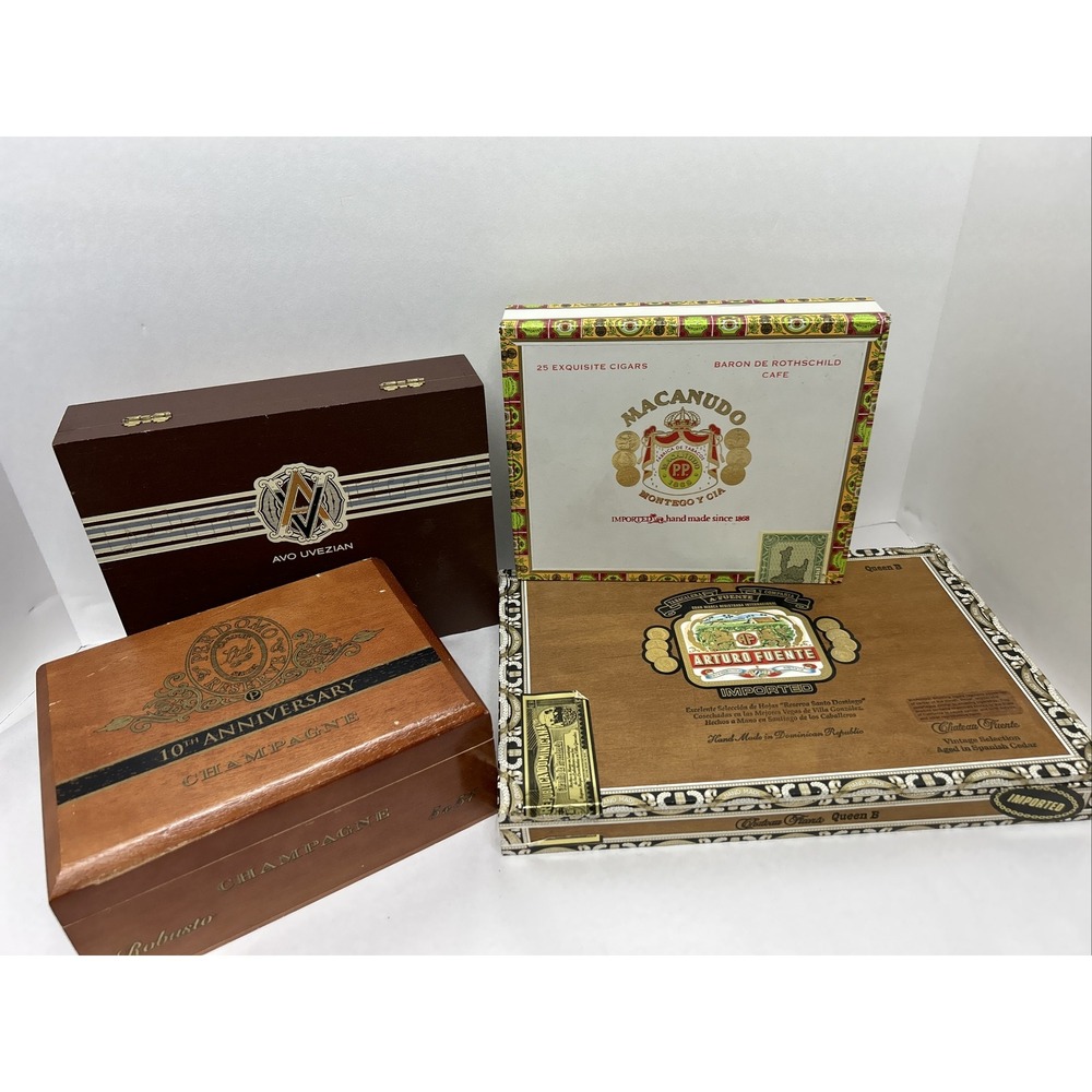 Lot of 4 Cigar Boxes Avo Uvezian, Arturo Fuente, Personified, Macanudo, Crafts